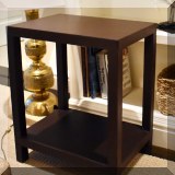 F39. Pair of leather wrapped side tables. 23”h x 19”w x 13.5”d 